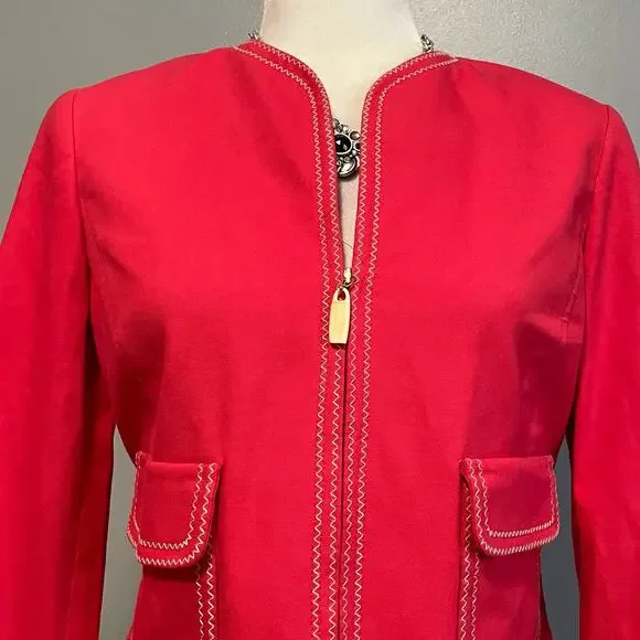 Carlisle Pink/Red Cotton Canvas Zip Up Jacket 2 - Picture 2 of 5